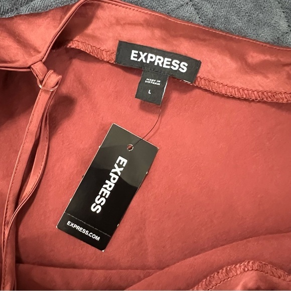 Express Dress Women Large Midi Satin Rust Dark Burnt Orange Slip Draped FF - Picture 5 of 6